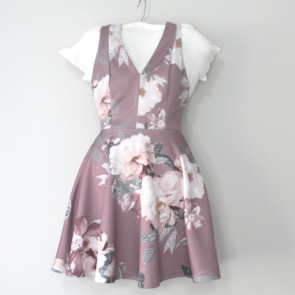 Trac Dusty Rose (pink) Colored Fit & Flare Floral Print Dress, Size Small